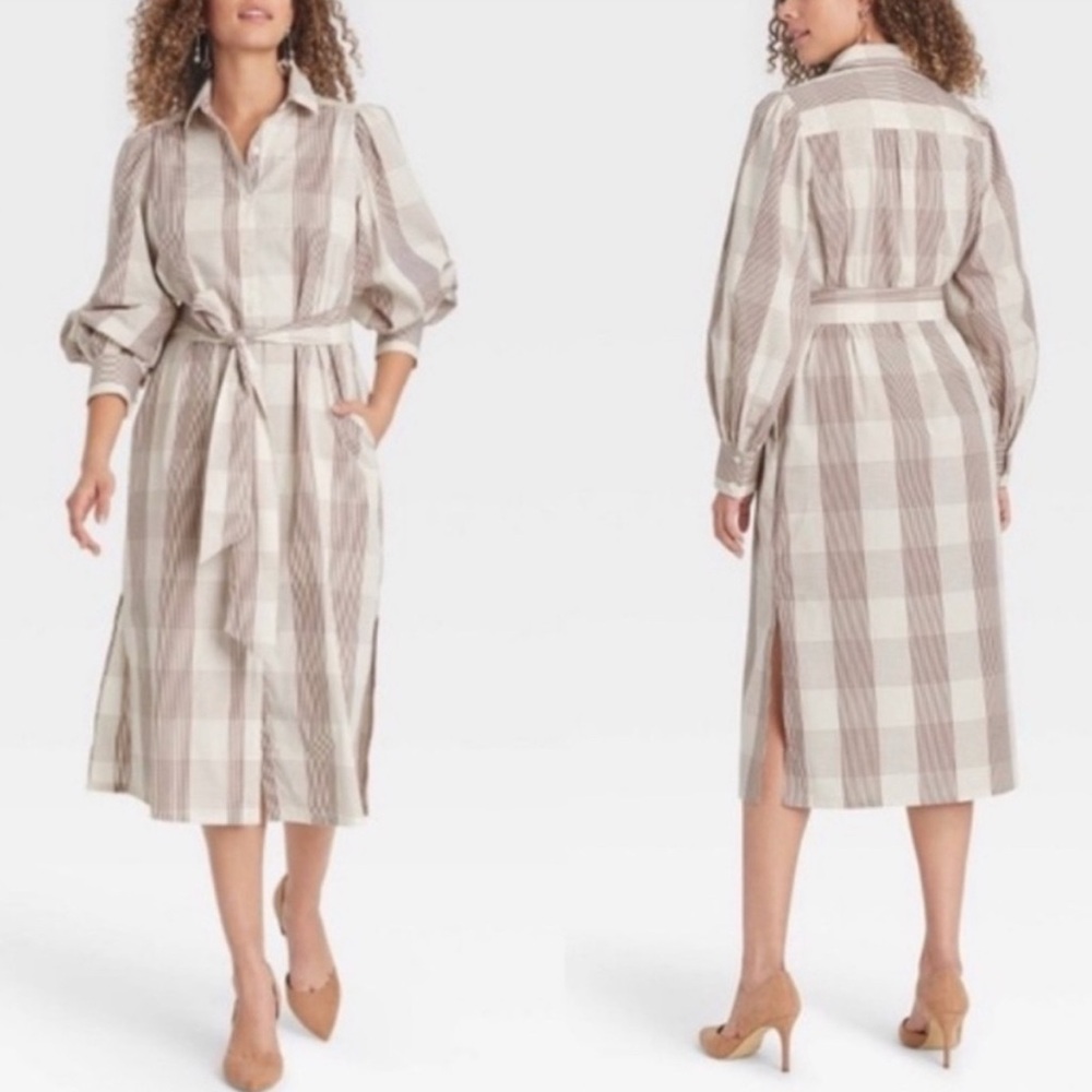 a new day Beige Plaid Long Sleeve Dress - Picture 1 of 1
